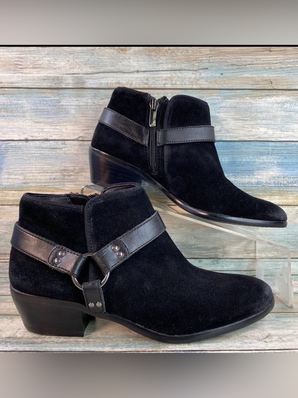 Sam Edelman Phoenix Ankle Boot Womens 6.5 Black Leather Moto Harness Biker Mid